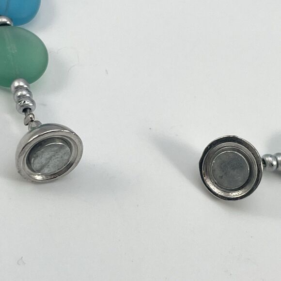 Blue Green Frosted Glass Seashell Stretch Bracelet Boho Beach Vacation Cute - Picture 3 of 6